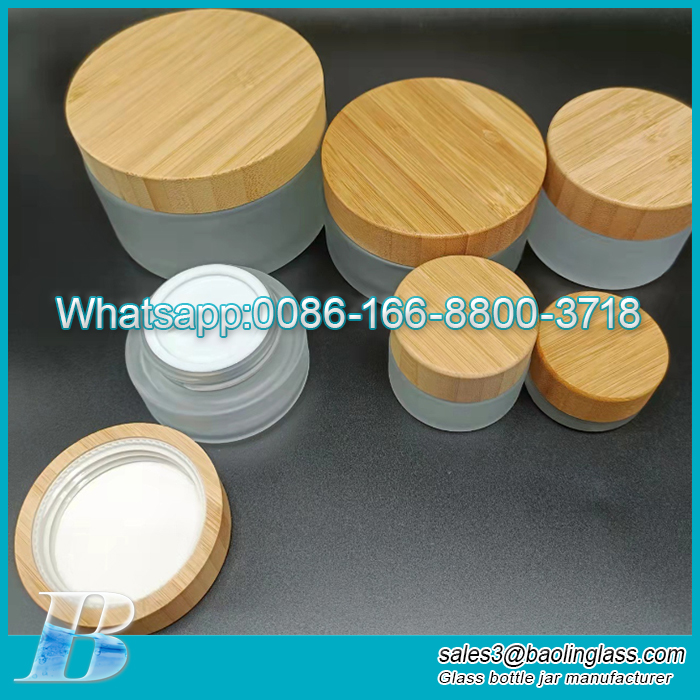 5g to 250g cosmetic glass jar with bamboo lid wide mouth cosmetic glass jar