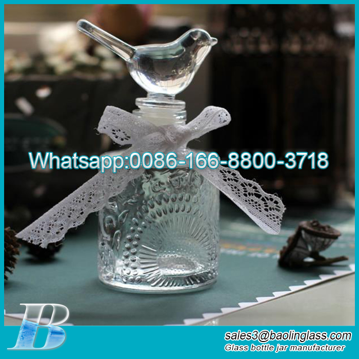 100ml frascos de aromaterapia de vidro em relevo francês de cristal retro com uma rolha de pássaro