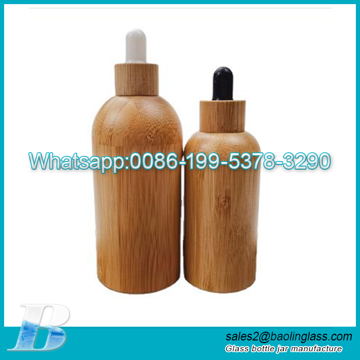 50ml 100ml bouteilles en verre d'huile essentielle compte-gouttes en bambou