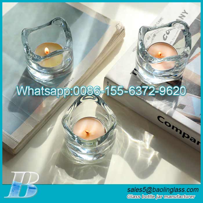 Suporte de vela de vidro de borda curva ondulada estilo nórdico simples decoração de mesa romântica ornamentos de copo de vela
