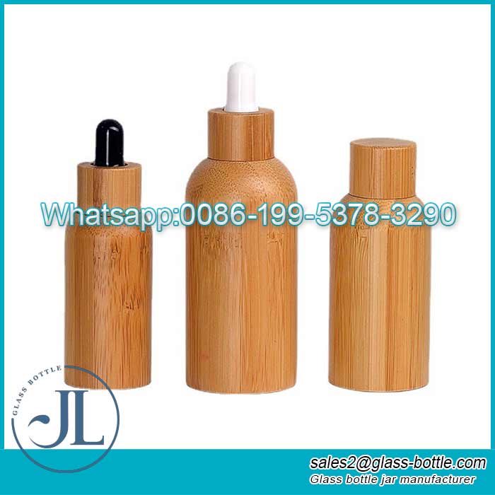 Personalice la botella de vidrio de bambú con todo incluido recargable de 5 ml a 100 ml para embalaje de aceites esenciales