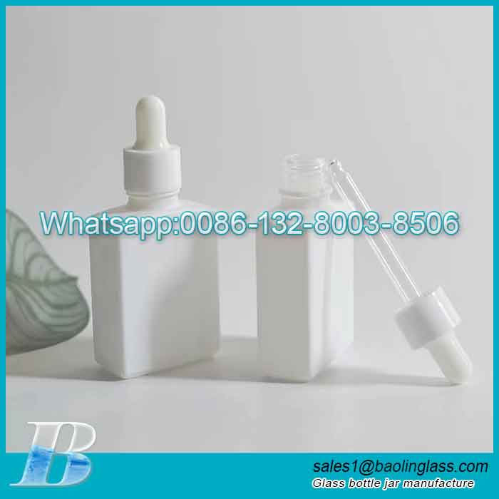 30ml White Square Glass Bottle with White Dropper