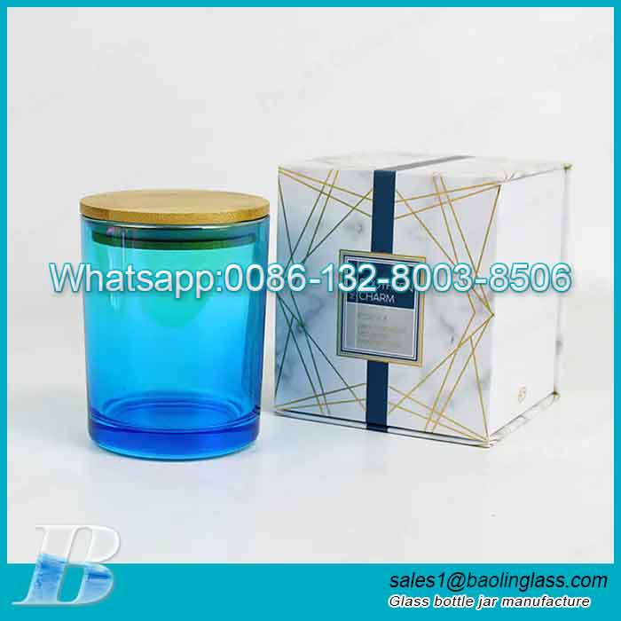 Frascos de velas de vidrio iridiscente vacíos con caja de regalo