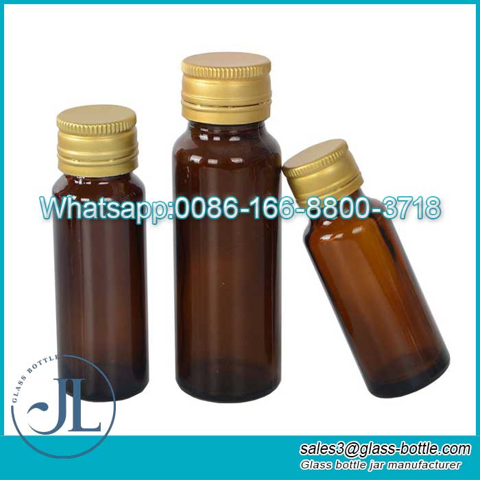 Empty Amber 20ml 30ml 50ml Brown Oral Liquid and Medical Maple Syrup Glass Bottle with Aluminum Screw Cap