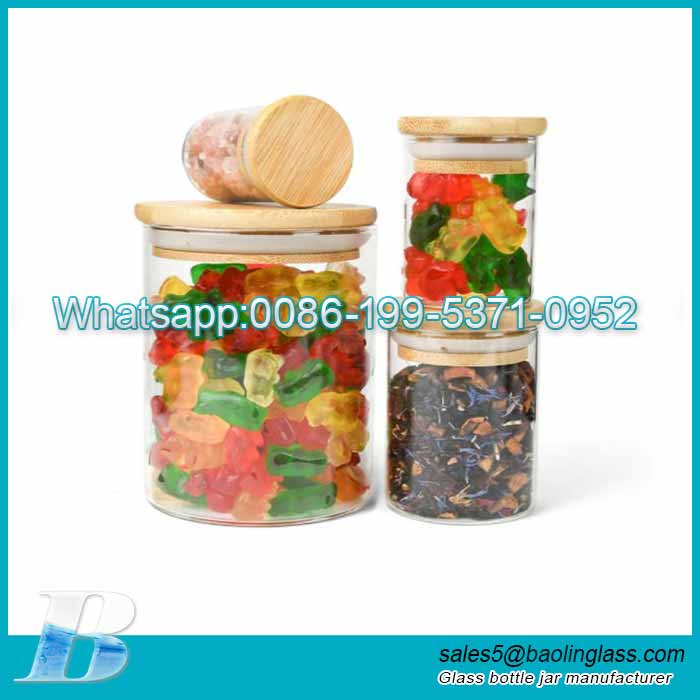 Frasco de vidrio con tapas de bambú cocina a prueba de humedad sellado redondo pequeños contenedores de almacenamiento de alimentos