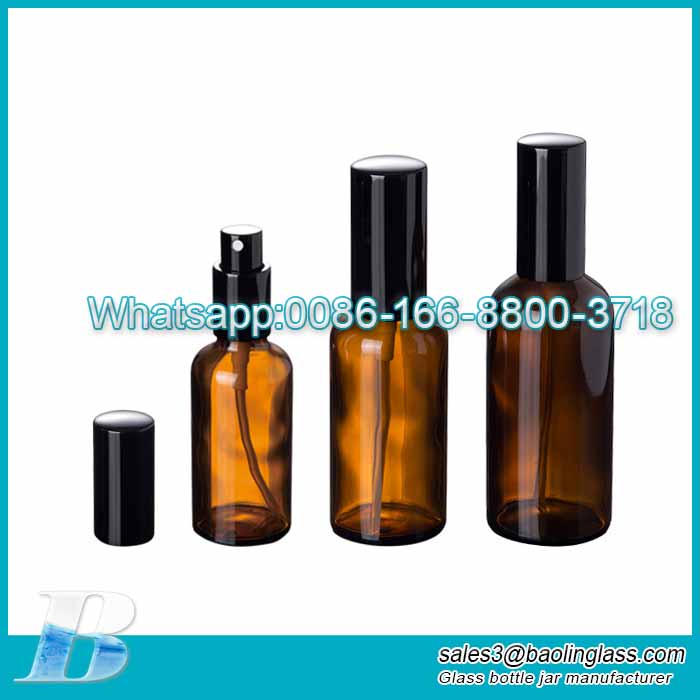 Multi-capacity brown glass anodized aluminum spray bottle toner cosmetic bottle