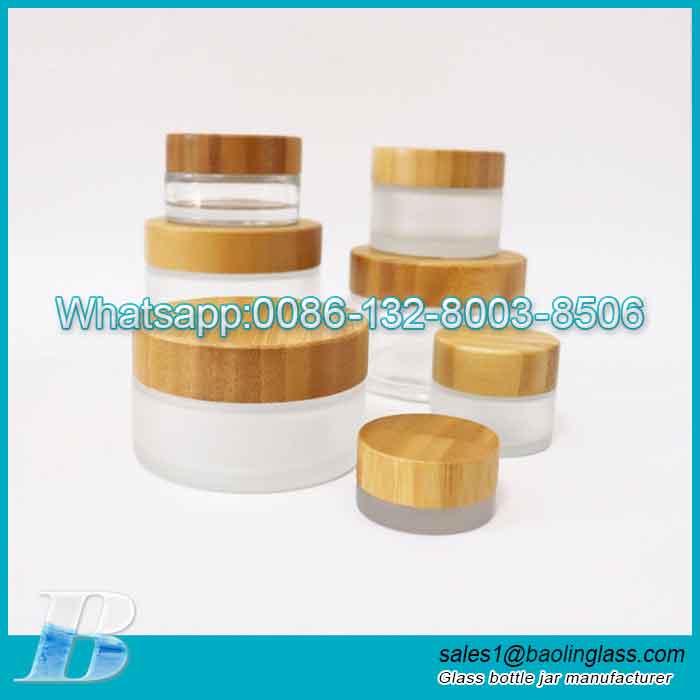 150g 200g 250g Frosted Glass Cosmetic jar with bamboo lid