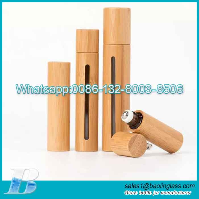 5Frasco de rolo de vidro de casca de bambu de 10 ml para óleo essencial