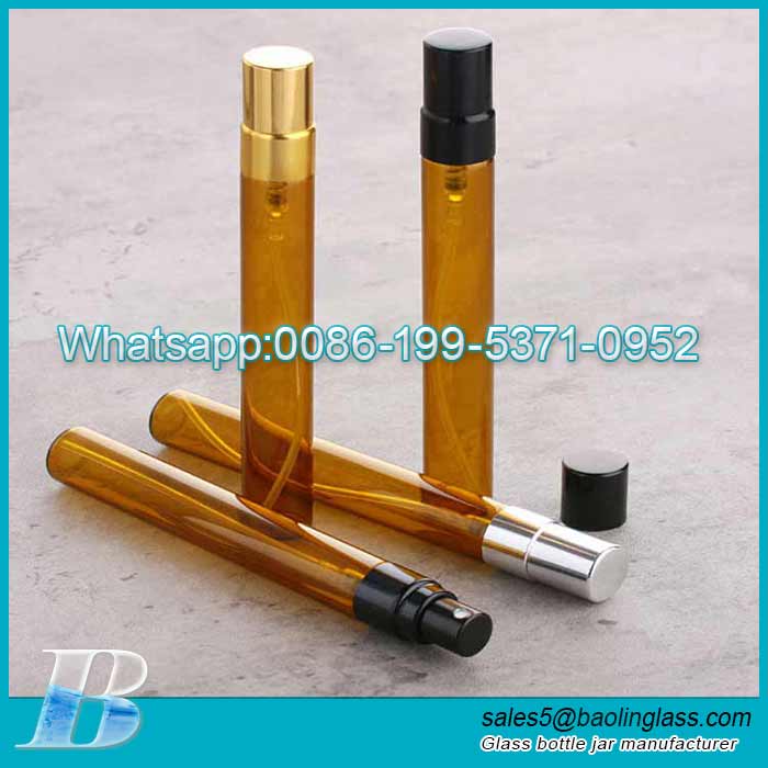 Customized 10ml brown anodized aluminum perfume bottle with pump head
