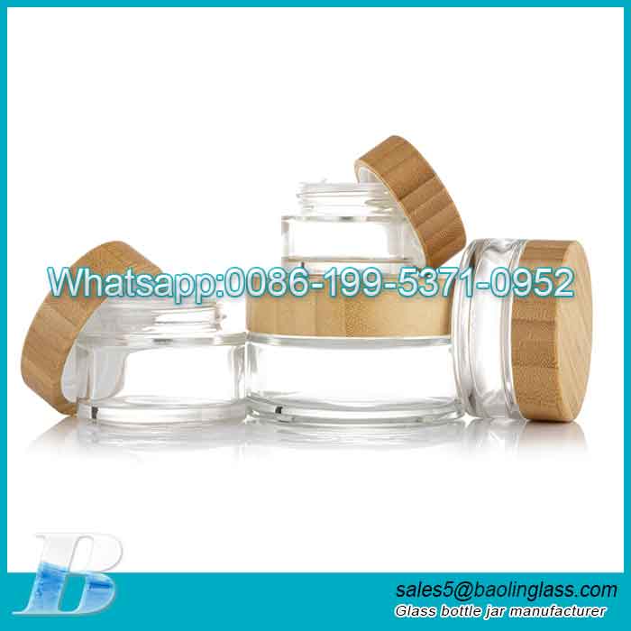 50g 50ml Tapa de bambú Botella de vidrio esmerilado Fabricante de tarros de crema