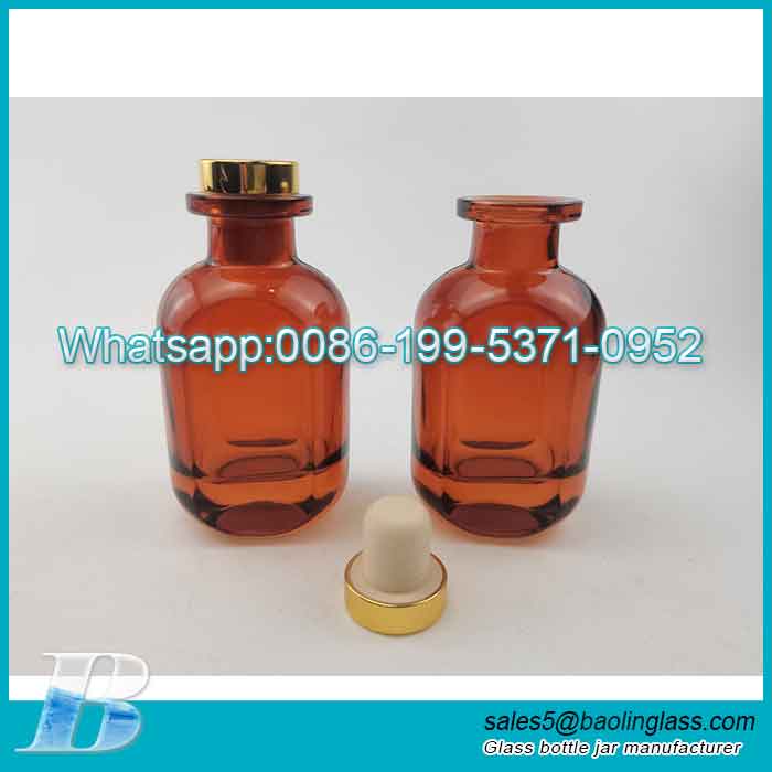 Custom 100ml amber glass diffuser bottle with lid wholesale
