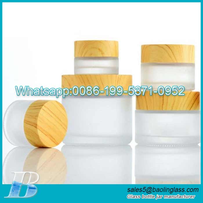 5g,15g,30g,50g Frosted Glass natural bamboo wooden cream jar