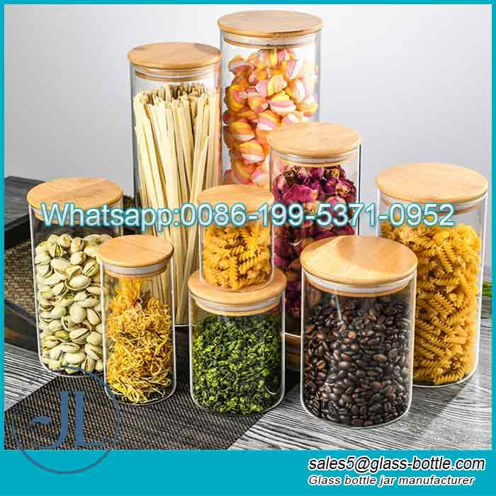 100 ml (4 onz) Recipientes de especias para almacenamiento de cocina de vidrio de borosilicato con tapa de bambú a la venta