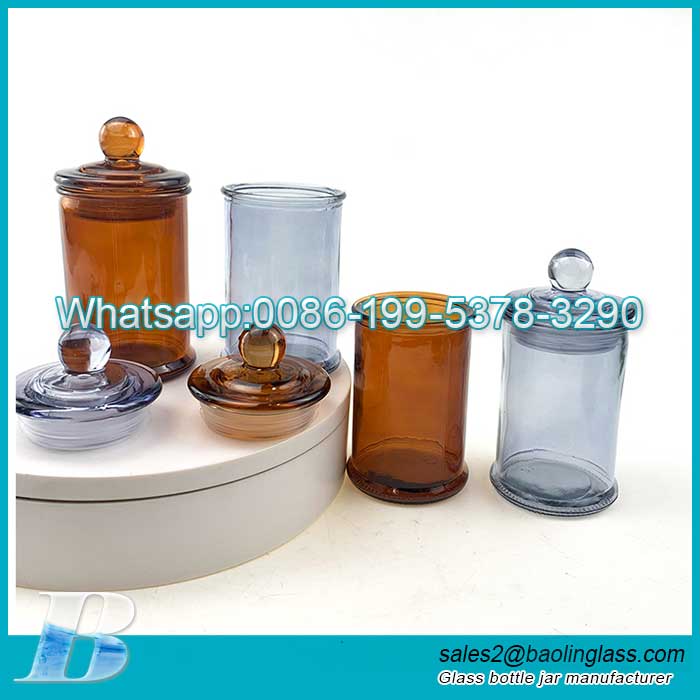 150ml Pot à bougie en verre de haute qualité gris ambré avec couvercle