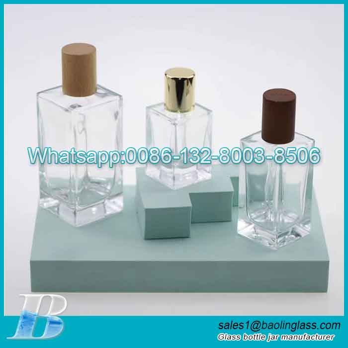 30ml 50ml 100ml Natural Wood Cap Square Glass Fragrance Bottle