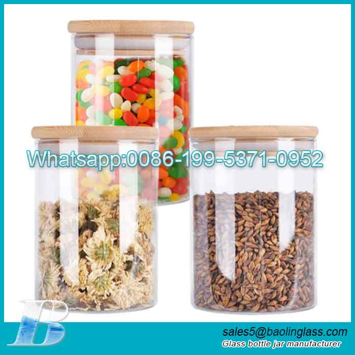 Стеклянная банка для хранения продуктов из боросиликатного стекла контейнеров для хранения пищевых продуктов с воздухонепроницаемыми бамбуковыми крышками
