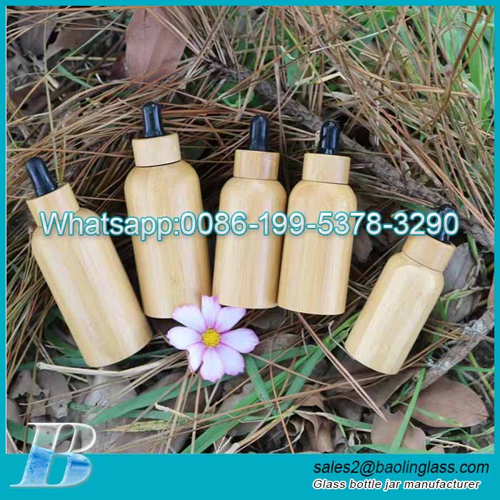 Juego de envases cosméticos de bambú para el cuidado de la piel Botella cuentagotas de bambú de alta calidad