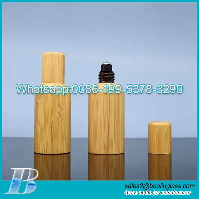 10oz Frasco de óleo essencial de rolo de vidro de bambu com tudo incluído
