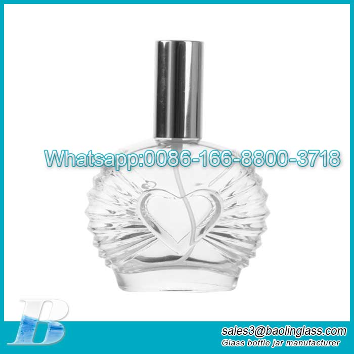 Frasco de perfume em forma de coração personalidade transparente frasco de perfume de vidro em forma especial tipo de imprensa garrafa vazia cosmética frasco de spray