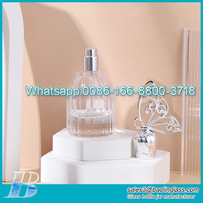 Wholesale Glass Perfume Bottle 30ml Clear Spray Bottle Round Striped Glass Perfume Dispenser Bottle