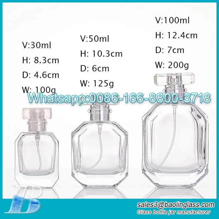 30ml50ml100ml Wholesale Perfume Glass Bottle Bayonet Spray Portable Dispensing Empty Bottle Transparent Polygon
