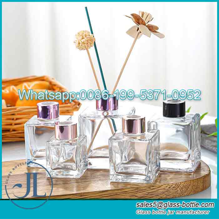 Clear Empty Glass Square Aroma Reed Diffuser Bottle with Screw Cap