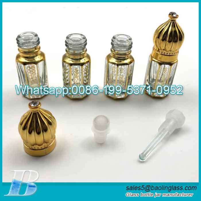Bottiglie a rullo di lusso personalizzate olio essenziale Bottiglie di vetro attar con stampa a caldo in oro Dubai