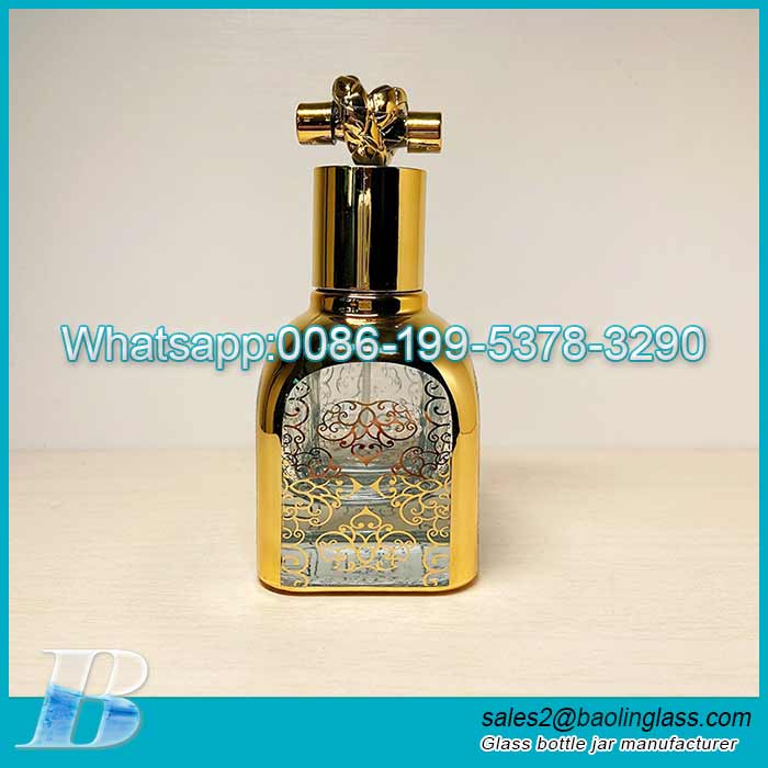 High end 30ml UV Electroplated engraving logo empty perfume glass bottle
