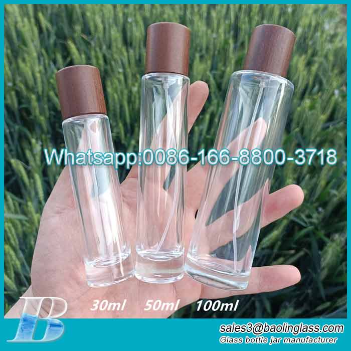 30ml50ml100ml Bayonet Long Cylindrical Perfume Glass Bottle Wooden Cap