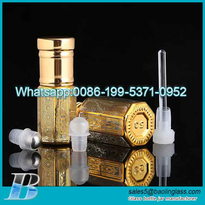 3ml 6ml 12ml High quality octagonal bottle attar and essential oil perfume glass bottles