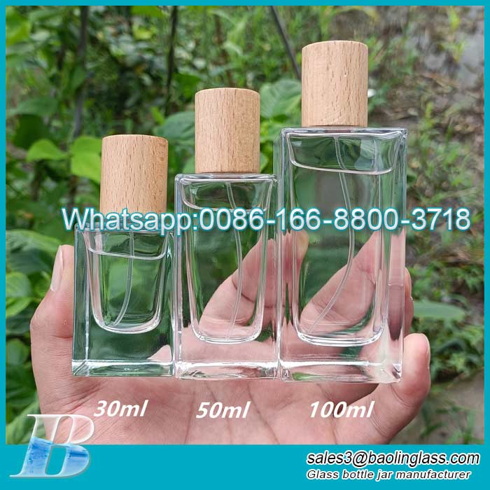 30ml50ml100m Thick Bottom Glass Perfume Bottle With Wooden Lid