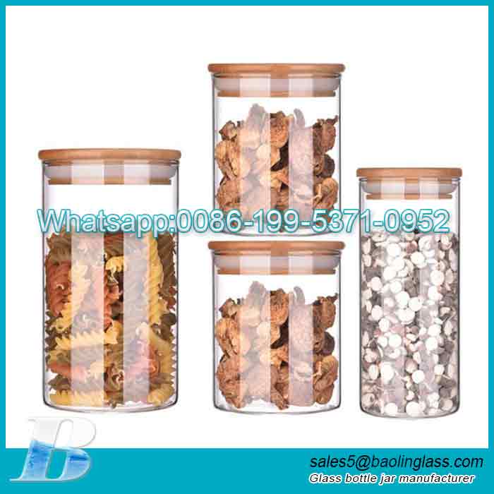 Frascos de almacenamiento de alimentos de vidrio personalizados de 500ml-2000ml con tapas de bambú al por mayor