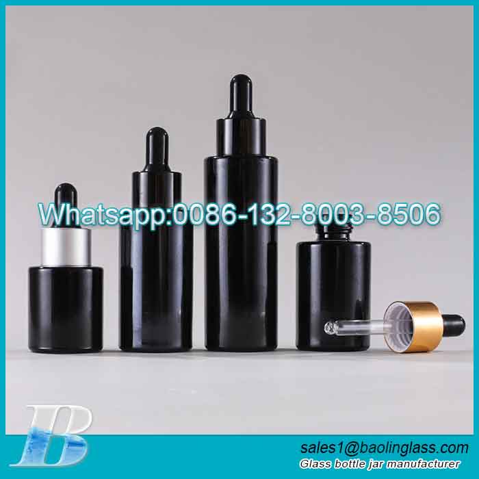 20ml 30ml 40ml 60ml Flat Shoulder Black Glass Serum Essential Oil Dropper Bottle