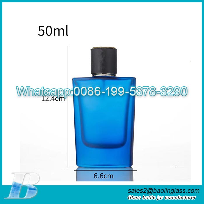 50Frasco de perfume de vidrio azul ml con tapa de bomba pulverizadora