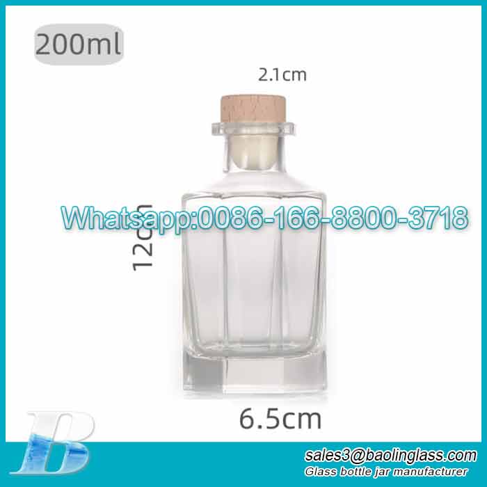 200ml Diffuseur en verre de bouteille vide d'aromathérapie sans flamme avec couvercle