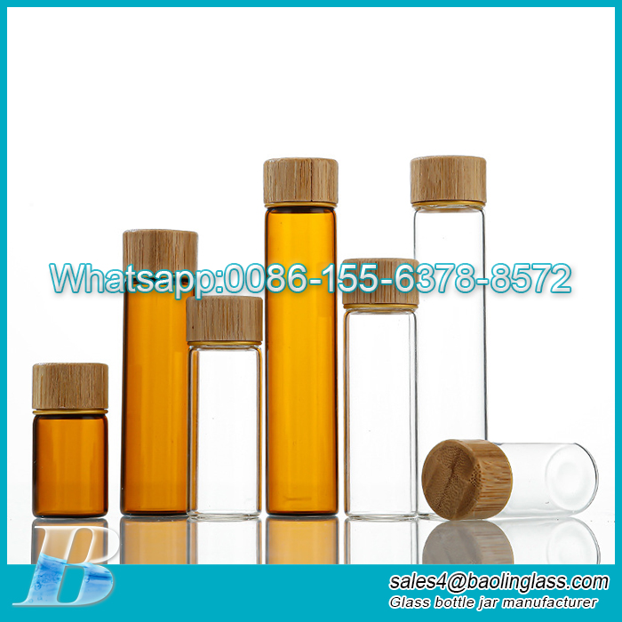 Wooden cap high borosilicate tube glass bottle