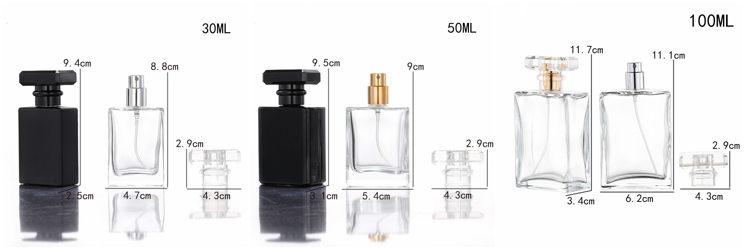 Bottiglia di profumo in vetro con lo stesso design di Chanel con tappo