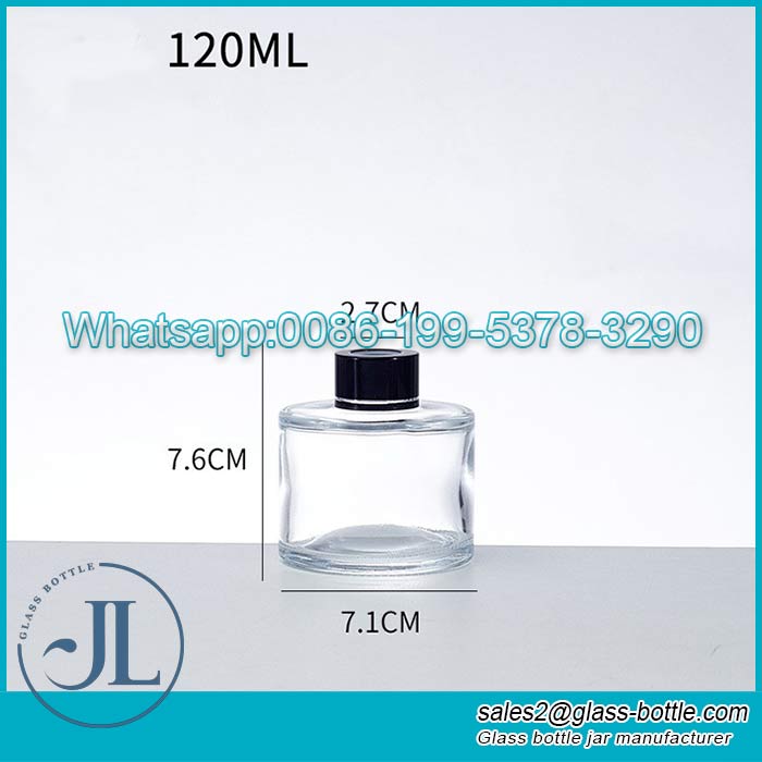 120ml Flacone diffusore a bastoncino in vetro di forma rotonda con coperchio in alluminio per fragranza