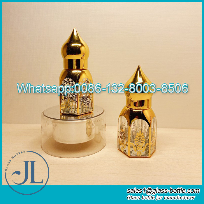 Luxury Arabian Arabic 3ml 6ml 12ml roll on oud perfume oil attar bottle with gold lid