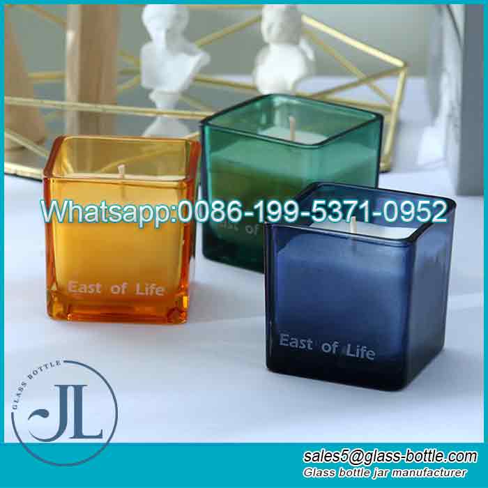 Custom Luxury Square Empty Glass Candle Jars For Candle Making With Bamboo Lid