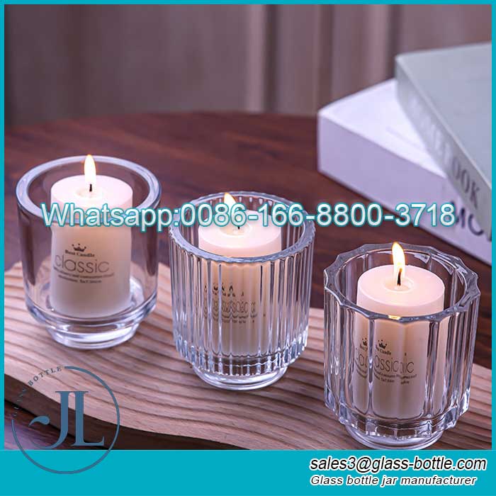 Cálido y acogedor 12 Tarro de vela de vidrio de soja de oz con nervaduras para decoración del hogar