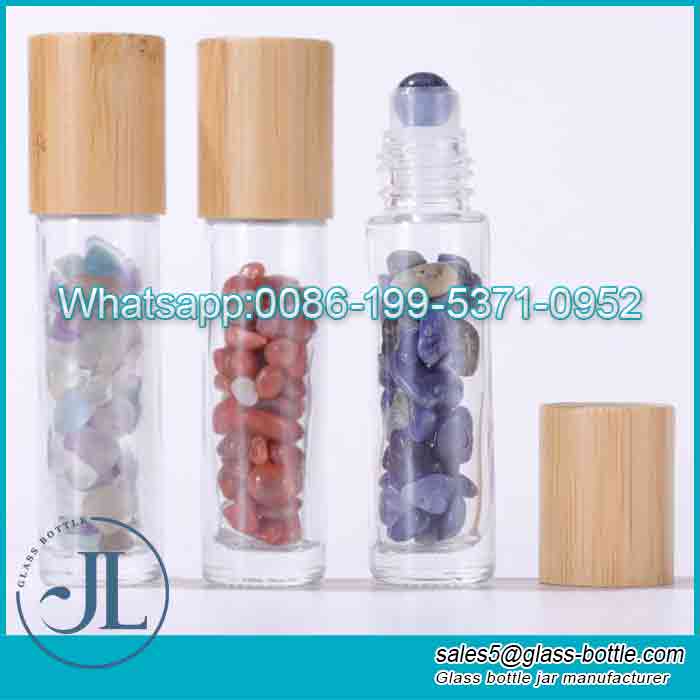 Customized 10ml frosted glass roll-on bottle with bamboo lid