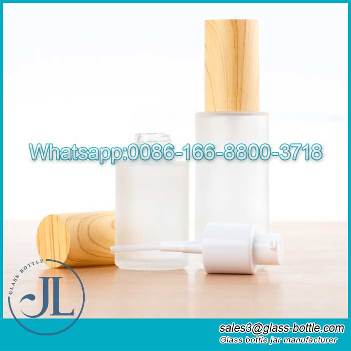 30ml Bamboo Lids Frosted Glass Bottle na may Lotion Pump Dispenser, Refillable Emulsion Cosmetic Cream