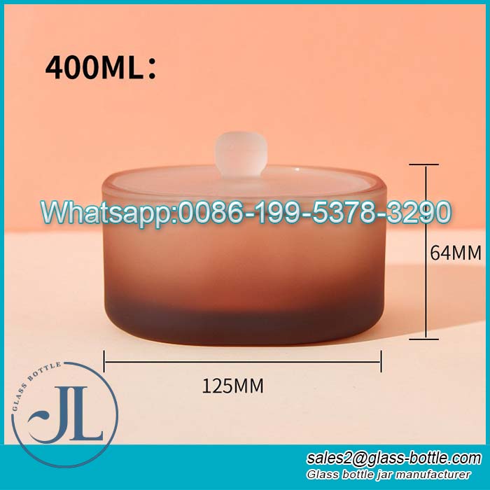 400ml Customize Gradient color frosted glass candle jar with lid