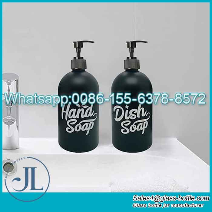500Ml Black White Glass Soap Dispenser Pump Bote