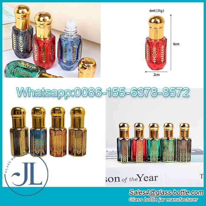 6ml Red Blue Black Green Arabesque Roll-on Attar Bottle With Round Head Cover