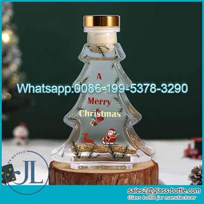 100ml Christmas tree shape glass aroma reed diffuser bottle with cork