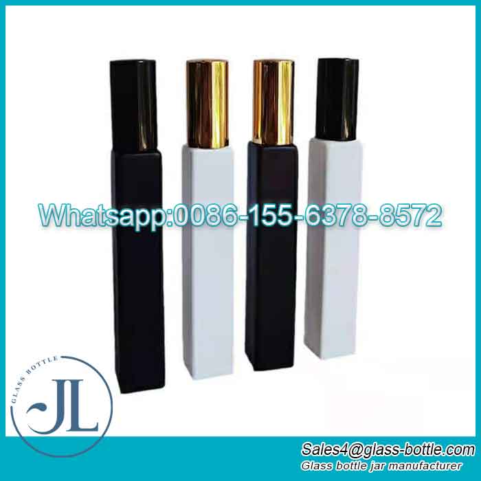10ml frasco de spray dispensador de vidro de perfume quadrado alto preto/branco