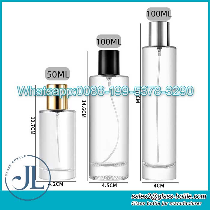 30Frasco de perfume em spray de vidro cilíndrico ml 50ml 100ml com tampa