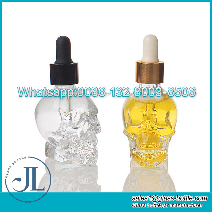 1oz 30ml skull shape glass bottle na may dropper para sa essential oils serums essence